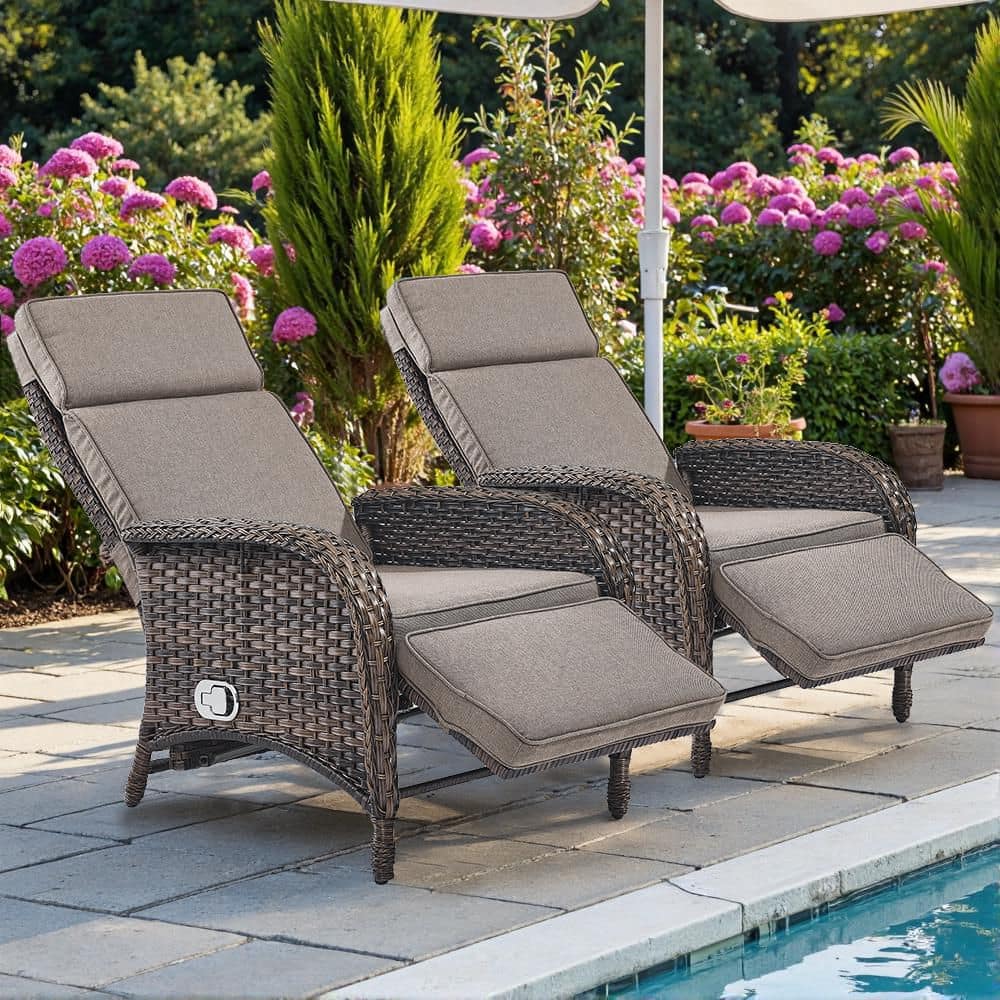 2-Pack Brown Wicker Outdoor Pneumatic Pump Gravity Adjustable Recliner for Patio with CushionGuard Gray Cushions price history on PriceWatchPro