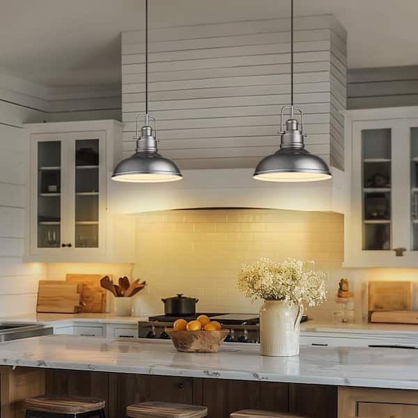 JAZAVA 11 in. 1-Light Gray Industrial Pendant Light with Metal