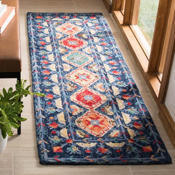 Aspen Navy/Orange 2 ft. x 7 ft. Geometric Runner Rug