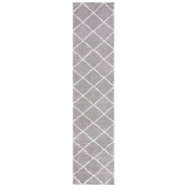 Tahoe Shag 2 ft. x 9 ft. Gray/White Diamond Abstract Runner Rug