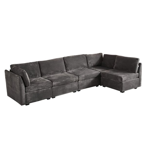 CORNY 127 in. Wide 5-Piece Modern Deep Seat Corduroy L-Shape Modular Sectional Sofa Couch in. Gray