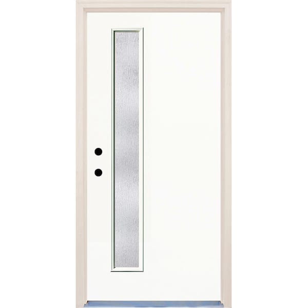 Builders Choice 36 in. x 80 in. Classic 1 Lite Rain Glass Painted Fiberglass Prehung Front Door with Brickmould