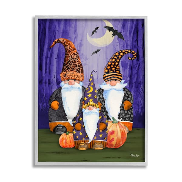 Stupell Industries Three Halloween Gnomes by Paul Brent 1 Piece Framed Graphic Print Fantasy Poster Art Print 14 in. x 11 in.