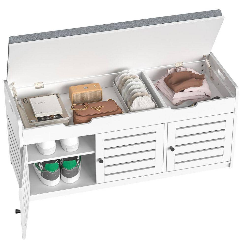 Aupodin 18.1 in. H x 41.3 in. W White Wood 3-Door Lift-Top Shoe