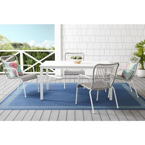 Mix and Match Lattice White Rectangle Metal Outdoor Patio Dining Table with Slat Top