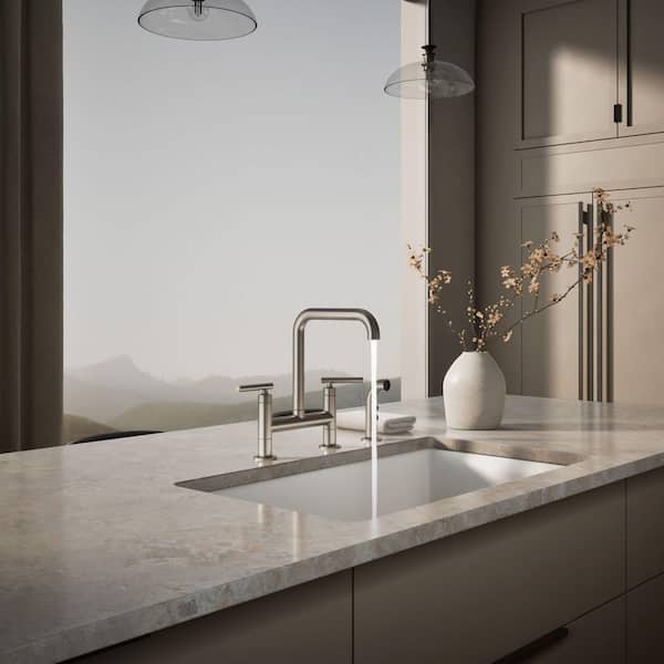 KOHLER Purist 2-Handle Bridge Kitchen Faucet with Side Sprayer in