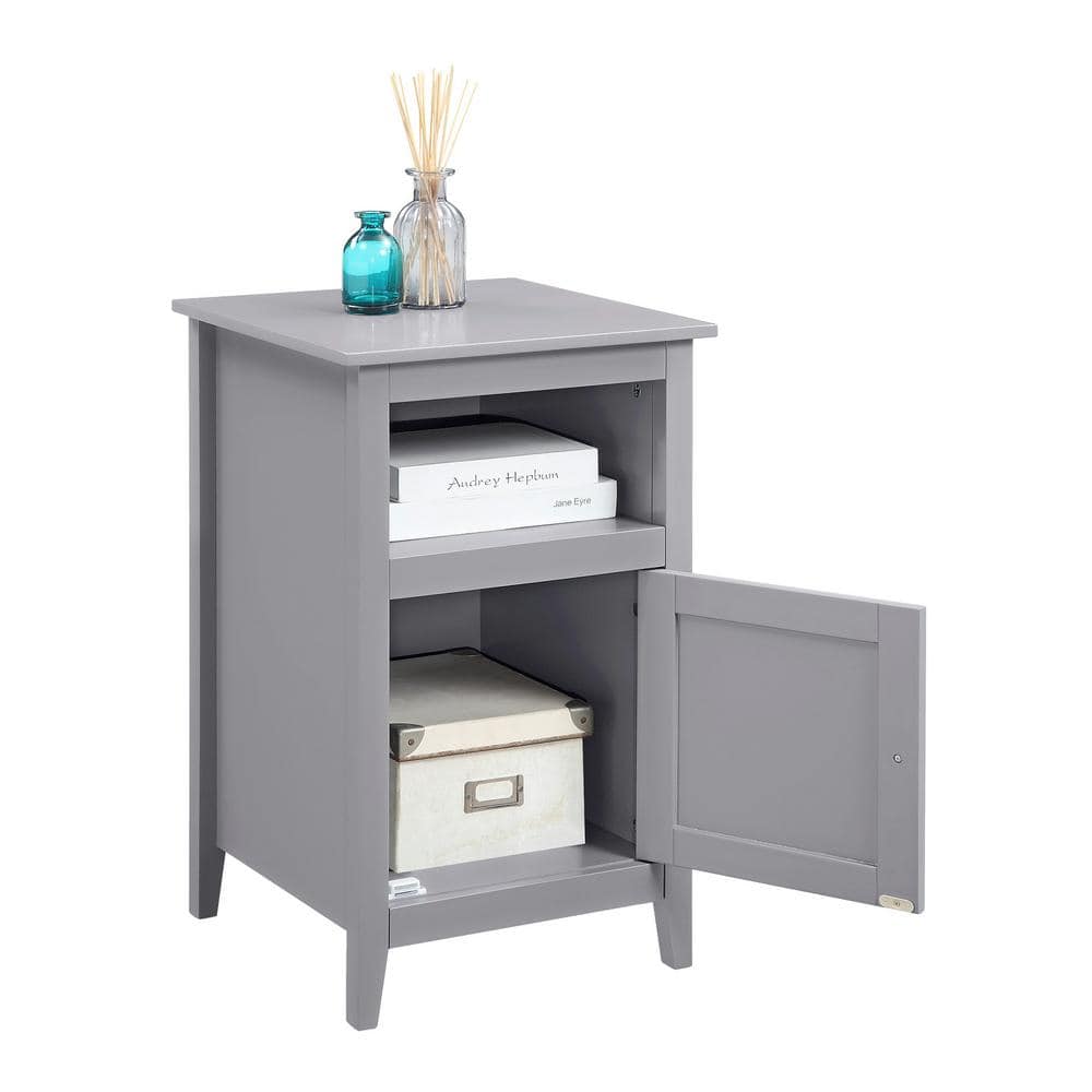 Gray Transitional MDF End Table with Storage Cabinet and Shelf