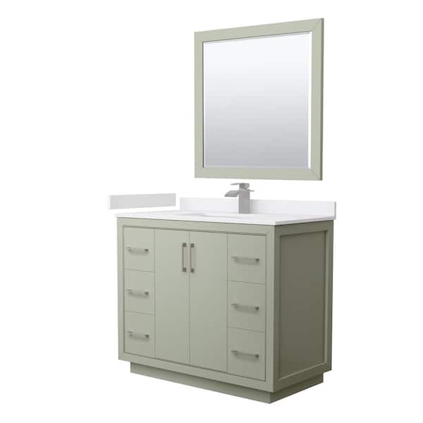 Wyndham Collection Icon 42 in. W x 22 in. D x 35 in. H Single Bath Vanity in Light Green with White Cultured Marble Top and 34" Mirror