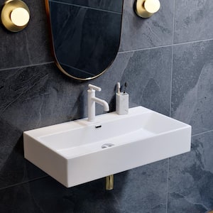 Claire 29.75 in. Rectangle Ceramic Wall Mount Bathroom Vessel Sink in Glossy White