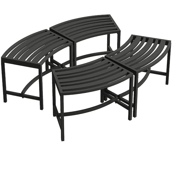 Kingdely Coated Black Metal Outdoor Stool Bench, Metal Curved Fire Pit Bench Set of 4, Outdoor Fire Pit Seating, Steel Backless