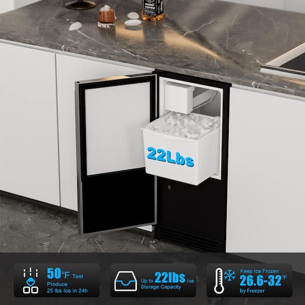 15 in. Built-In/Freestanding Ice Maker in Stainless Steel, 25 lbs./Day Crescent Ice, 22 lbs. Bin, Undercounter Ice Maker