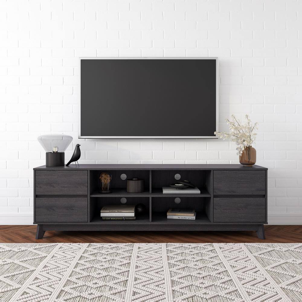 Gray Wood Grain TV Stand with Drawers for TVs up to 85"