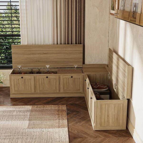 FUFU&GAGA 63 in. W x 15.7 in. H Brown Wood Grain Wooden Shoe