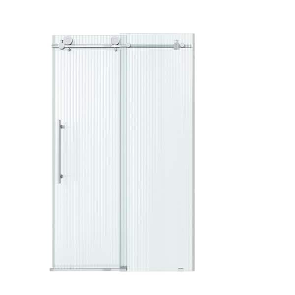 48 in. W x 76 in. H Framless Single Sliding Shower Door in Chrome with 3/8 in. (10mm) Fluted Glass