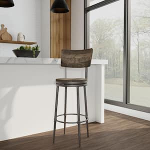 Jennings 46 in. Gray High Back Metal 30 in. Seat Height Bar Stool with Wooden Seat