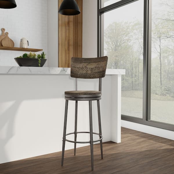 Hillsdale Furniture Jennings 46 in. Gray High Back Metal 30 in. Seat Height Bar Stool with Wooden Seat