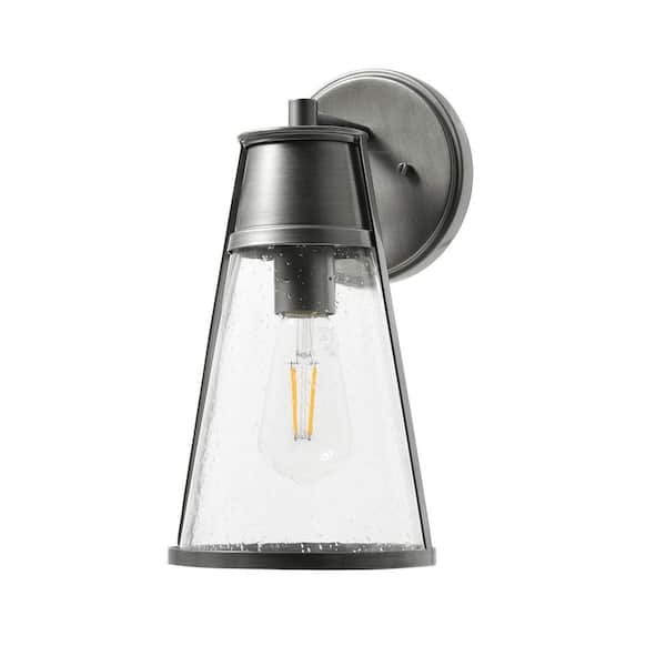 Robert Stevenson Lighting Jaxon - Antique Brushed Aluminum Outdoor Modern Metal and Seedy Glass Hardwired Wall Sconce