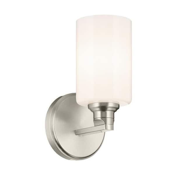 Gioe 9.5 in. 1-Light Wall Sconce with Opal Glass in Brushed Nickel