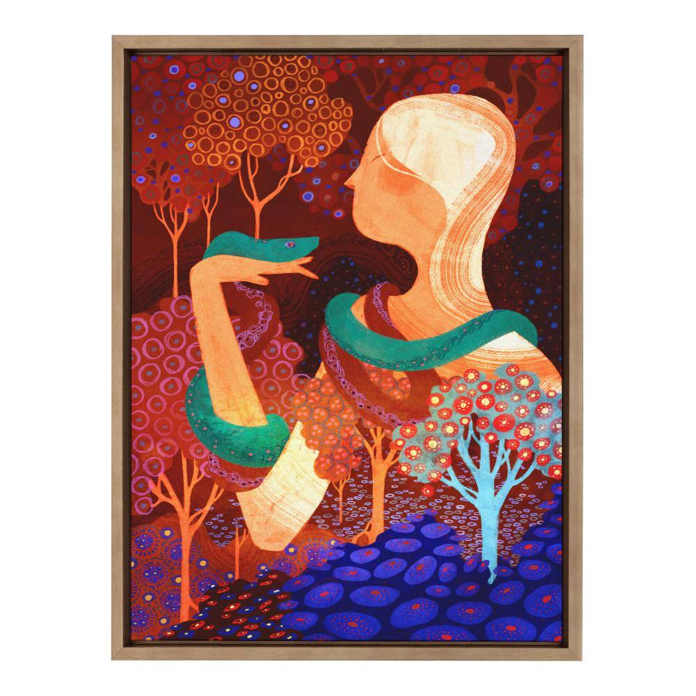 Eden Garden Serpent Print on Canvas with Gold Frame