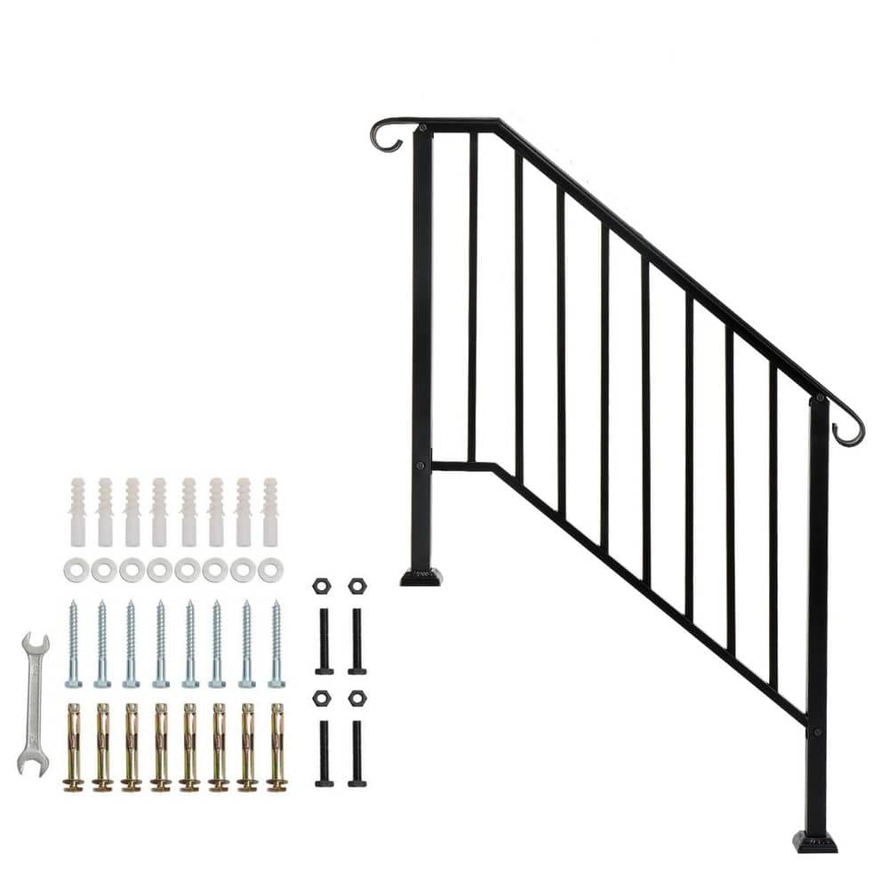 3-4 Step Black Wrought Iron Handrail Kit for Outdoor Steps Concrete Steps and Wooden Stairs (1-Pack) price history on PriceWatchPro