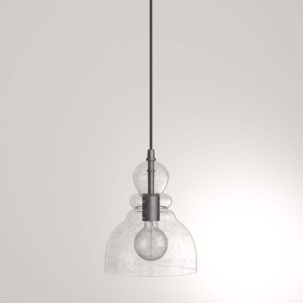 Fiona Vintage-Inspired Mini Pendant Light in Oil Rubbed Bronze with Hand-Blown Seeded Glass