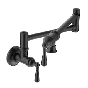 Traditional Wall Mount Pot Filler with Swing Arm in Matte Black