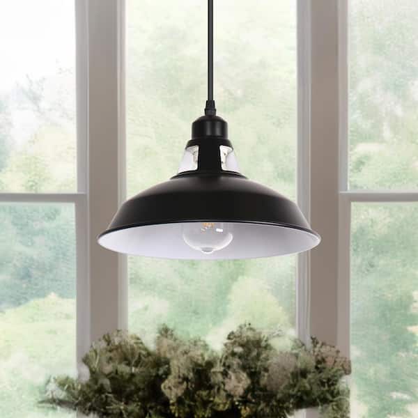 60-Watt 1-Light Black Shaded Pendant Light with Metal Shade and No Bulbs Included for Bedroom Dining Room