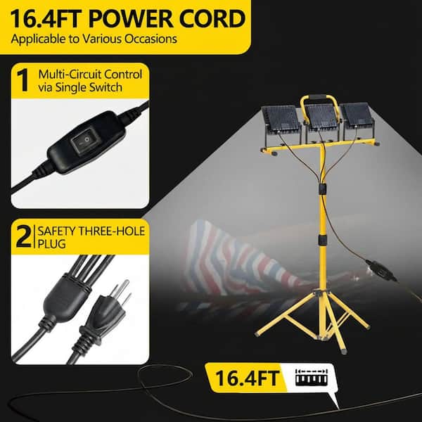 32000 Lumen LED Work Light Floodlight Tripod Plug-In AC Power 3