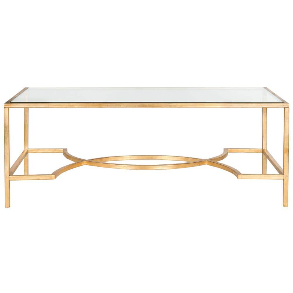 Elegant Transitional 48" Gold Metal & Glass Rectangular Coffee Table