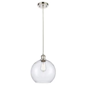 Athens 1-Light Polished Nickel Shaded Pendant Light with Seedy Glass Shade