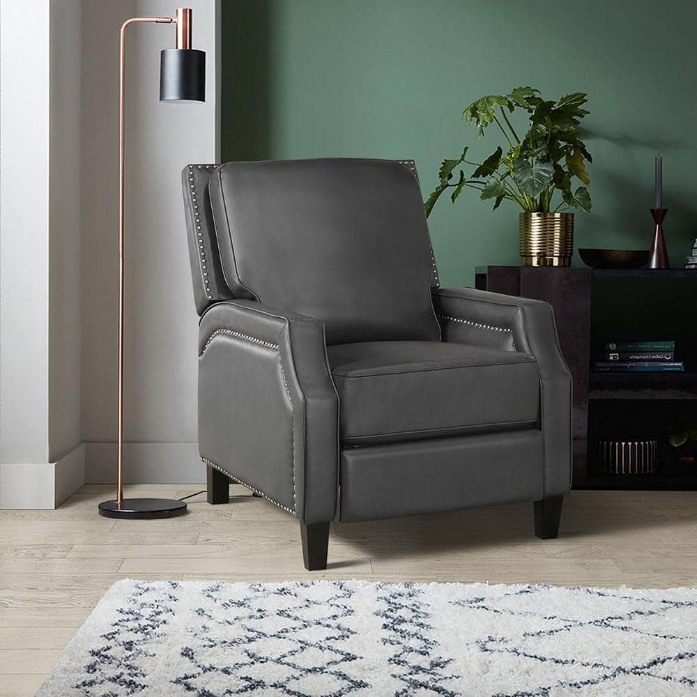 Adele Gray Faux Leather Upholstered Push Back Standard Recliner With ...