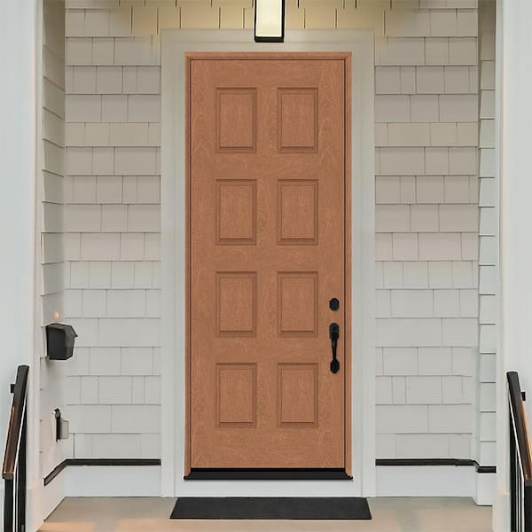 Regency 36 in. x 96 in. 8-Panel LHIS Autumn Wheat Stain Mahogany Fiberglass Prehung Front Door