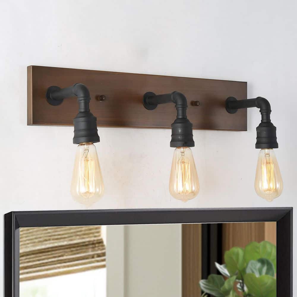 22.2 in. 3-Light Brushed Black and Bronze Bathroom Rectangle Vanity Light Rust-Resistant Industrial Pipe Wall Sconce price history on PriceWatchPro