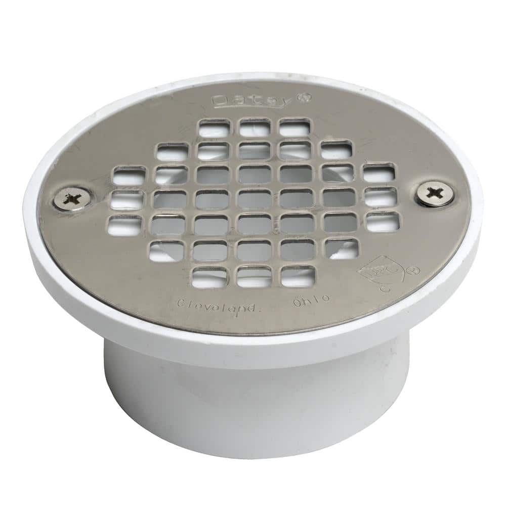 Oatey Part # 423232 - Oatey Round Gray Pvc Shower Drain With 4-3/16 In.  Round Screw-In Chrome Drain Cover - Shower Drains - Home Depot Pro