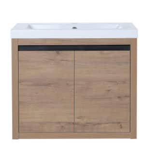 Imitative Oak 24 in. Wall Mounted Bathroom Vanity Cabinet with 1 Sink and Soft Close Doors