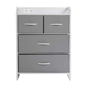 Sodano 4-Drawer 22.75 in. Dresser Nightstand w/Charging Station, 2-USB Ports, 1-Outlet, White Metal Frame/White Wood Top
