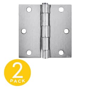 3.5 in. x 3.5 in. Brushed Chrome Full Mortise Residential Squared Hinge with Removable Pin - Set of 2