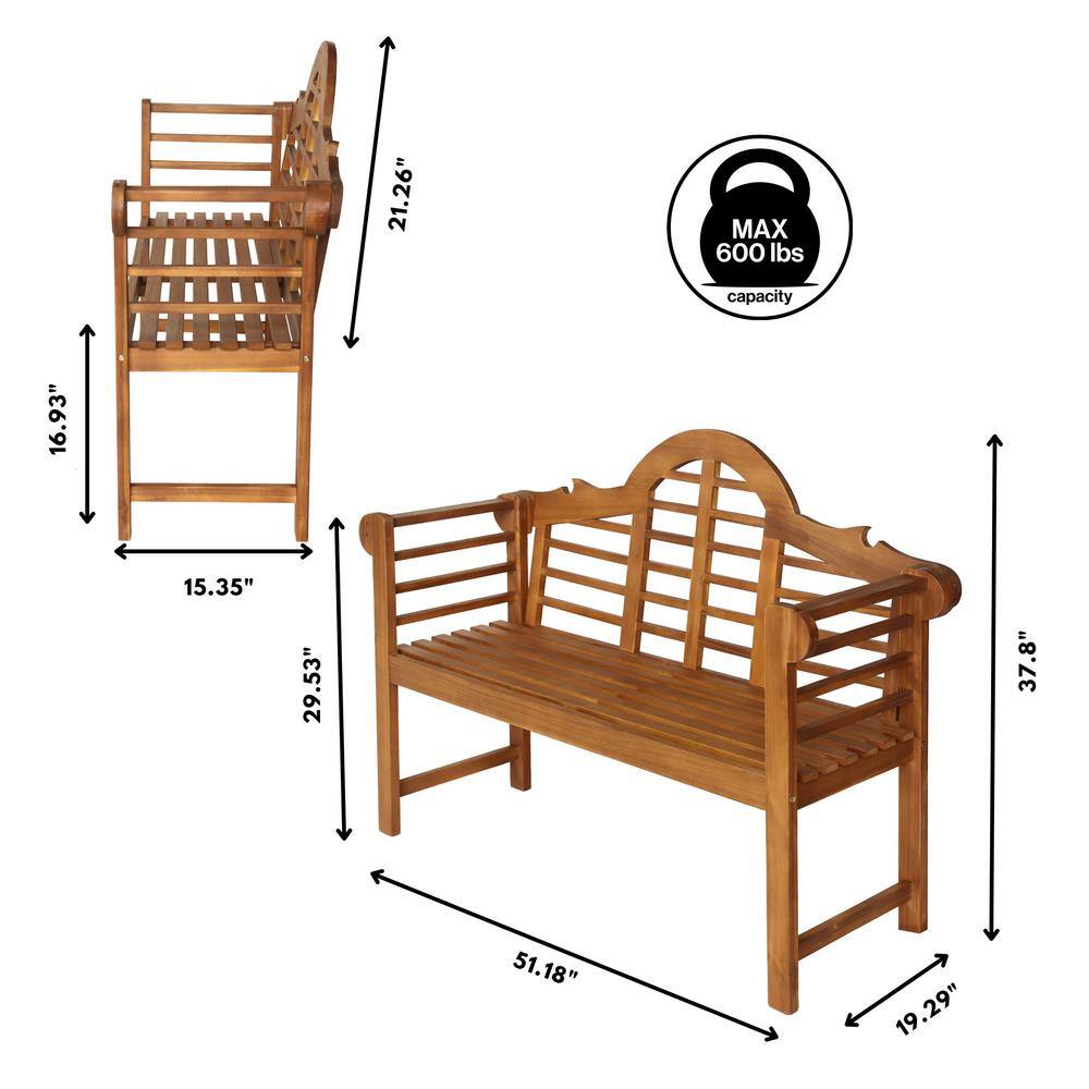 Lutyens Teak Acacia Wood 3-Seat Arched Garden Bench