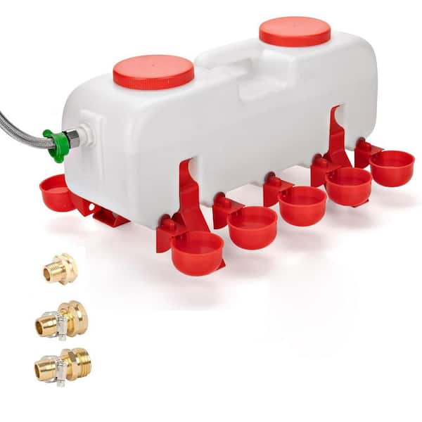Automatic Chicken Waterer with 10 Drinking Cups Hose Extensions Adapters Ideal for Poultry Ducks Pigeons
