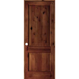 42 in. x 96 in. Rustic Knotty Alder Wood 2 Panel Right-Hand/Inswing Red Chestnut Stain Single Prehung Interior Door