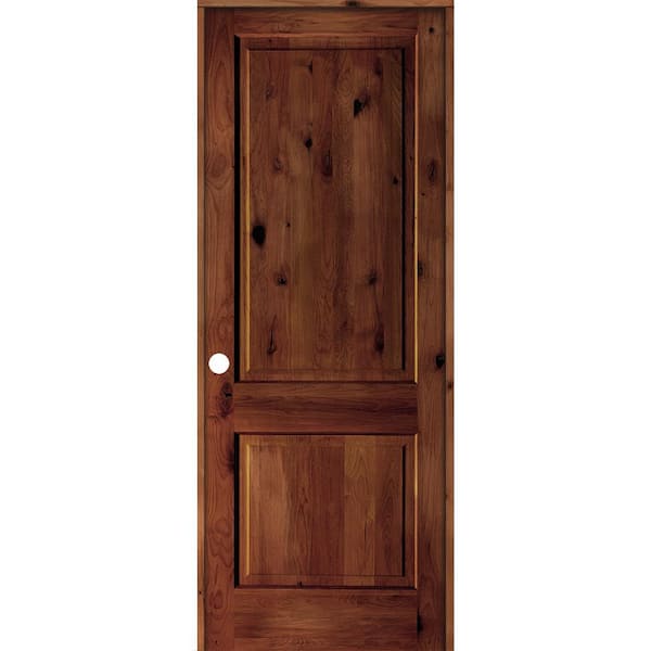 Krosswood Doors 42 in. x 96 in. Rustic Knotty Alder Wood 2 Panel Right-Hand/Inswing Red Chestnut Stain Single Prehung Interior Door