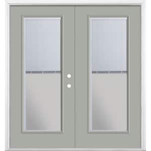 72 in. x 80 in. Silver Cloud Fiberglass Prehung Left Hand Inswing Mini Blind Patio Door with Brickmold, Vinyl Frame