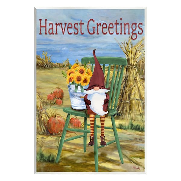 Stupell Industries Harvest Greetings Gnome by Paul Brent 1-Piece Unframed Graphic Print Nature Poster Art Print 19 in. x 13 in.