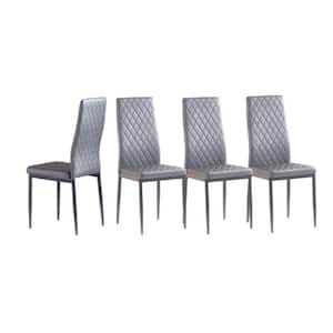 Light Gray PU Leather Diamond Grid Pattern Metal Frame Dining Chair Set of 4