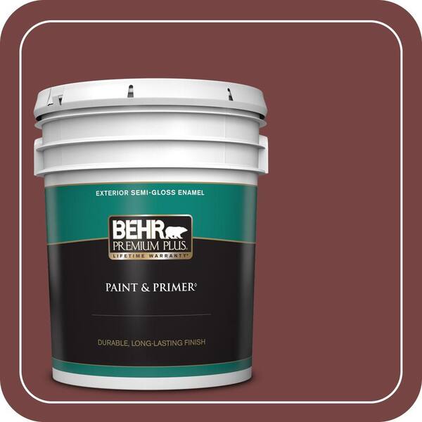 BEHR PREMIUM PLUS 5 gal. #S130-7 Cherry Cola Semi-Gloss Enamel Exterior Paint & Primer