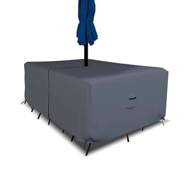 108 x 82 x 23 in. Max 12 oz. Outdoor Table and Chair Set Cover, Umbrella Hole Waterproof UV and Weather Resistant, Gray