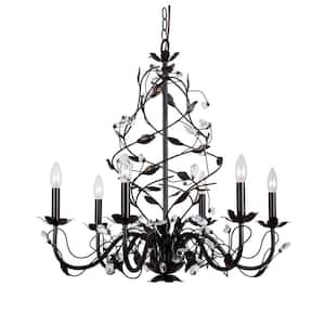 6-Light Oil Rubbed Bronze Chandelier Light Fixture with Hanging Crystal Beads