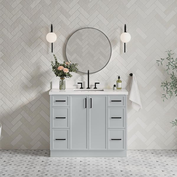 ARIEL Kelly 43 in. W x 22 in. D x 36 in. H Single Bath Vanity in Grey with Pure White Quartz Top