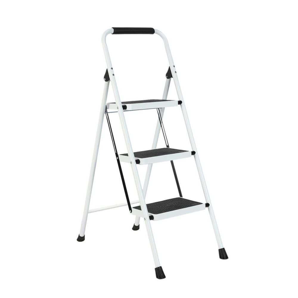 3.4 ft. Reach Hight 3-Step Iron Ladder Foldable Non-Slip Outdoor Ladder Loading 330 lbs. for Home Kitchen, Office, White price history on PriceWatchPro