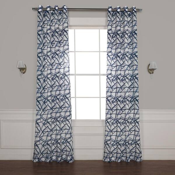 Exclusive Fabrics & Furnishings Matrix Blue Grommet Printed Sheer Curtain - 50 in. W x 96 in. L